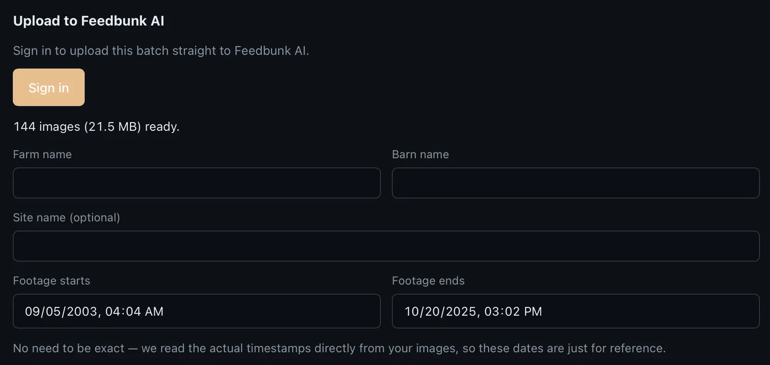 Desktop app sign-in prompt with email and password fields above the batch details section